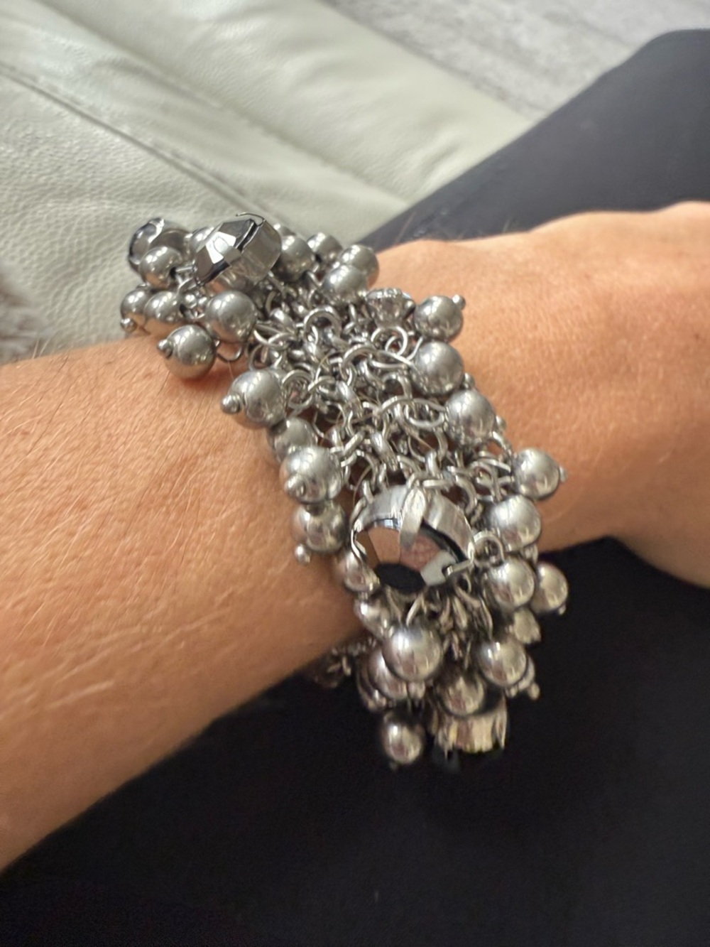 Silver costume  Cluster Bead Toggle Bracelet - Silver costume jewelry